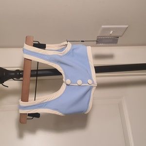 SAME Los Angeles The Grace Bikini Top Only in Ribbed Blue/Cream NWT Size Small